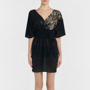 LA PERLA BLACK MAGIC SILK AND LEAVER LACE COVERUP
